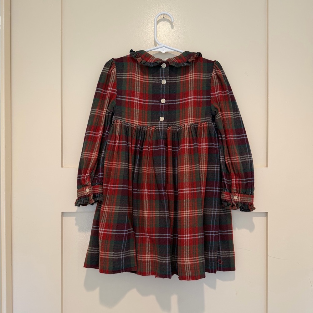 Ralph Lauren Hand Smocked Red Plaid Holiday Dress Girls Size 4 Tartan Cotton - Picture 7 of 8